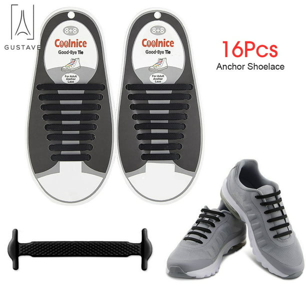 No Tie Neat Comfortable Shoes Shoelaces Flexible 16 PCS Korea Patented Black